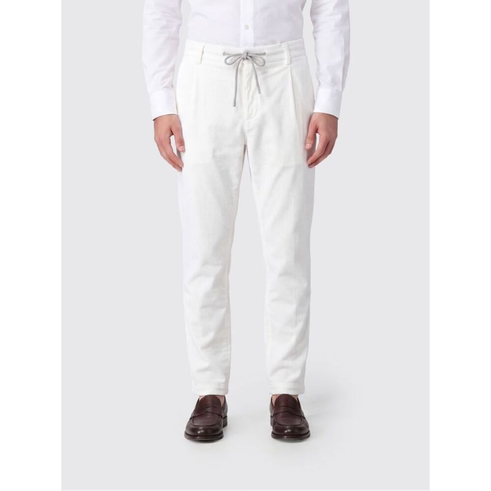 Eleventy Slim Fit Corduroy Trousers With Drawstring Waist And Pleats